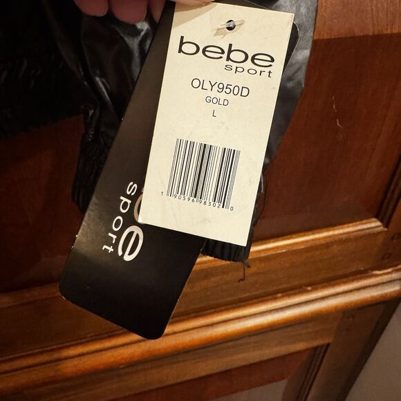 NWT Bebe Sport Womens Gold Hooded Metallic Full Zip Windbreaker Jacket Large - Picture 10 of 16